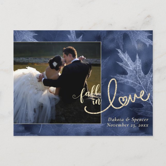 Carte Postale Tomber amoureux de l'automne | Navy Blue Gold Merc (Devant)