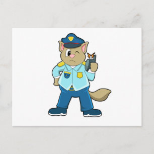 Carte Postale Tomcat en policier avec uniforme et microphone