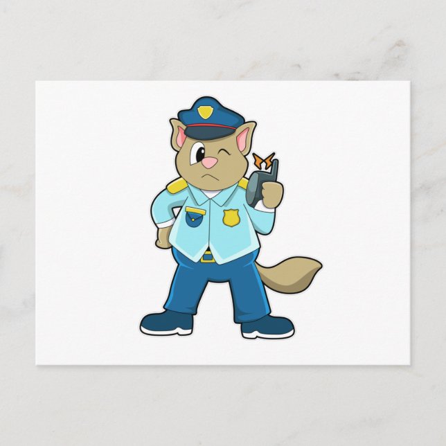 Carte Postale Tomcat en policier avec uniforme et microphone (Devant)