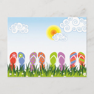 Carte Postale Tongs Été Colorés Amusement Au Soleil Jardin