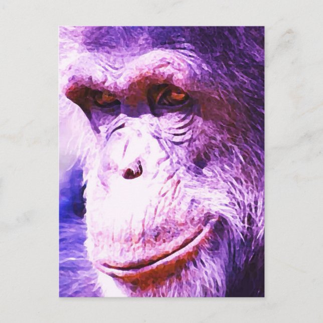 Carte postale Tons Bleus Verticaux Tête de Chimpan (Devant)