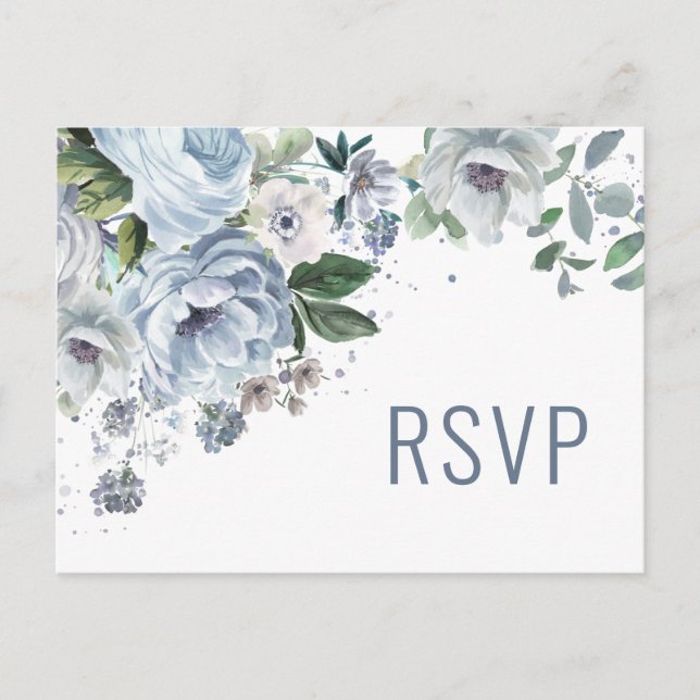 Carte Postale Tons de gris Dusty Bleu Mariage d'hiver RSVP Pos (Devant)