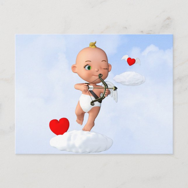 Carte Postale Toon Baby Cupid Flying with a Bow and Flrow (Devant)