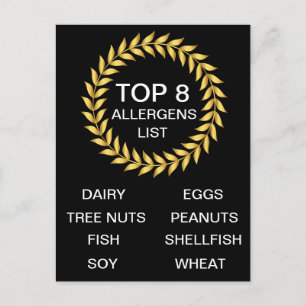 Carte Postale Top 8 Liste des allergènes Aliments Sensibilisatio