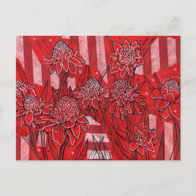 Carte Postale Torch Ginger Lily, Fleurs rouges Tropical Floral A (Devant)