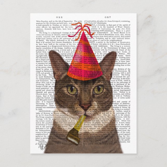 Carte Postale Tortoiseshell Chat avec Casquette du Parti (Devant)