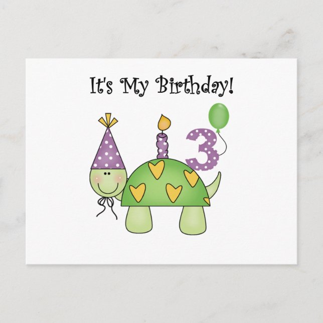 Carte Postale Tortue 3ème Anniversaire Tshirts et cadeaux (Devant)