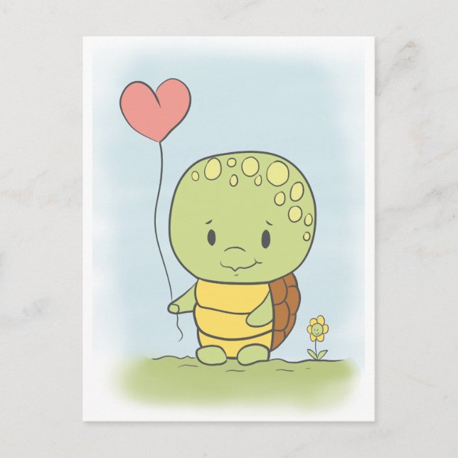 Carte Postale Tortue À Ballons Coeur (Devant)