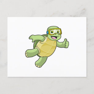 Carte Postale Tortue à la natation avec lunettes de natation