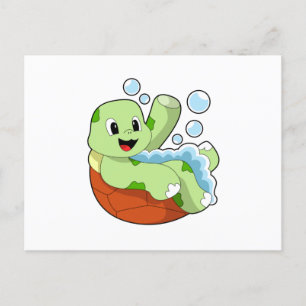 Carte Postale Tortue au bain avec mousse