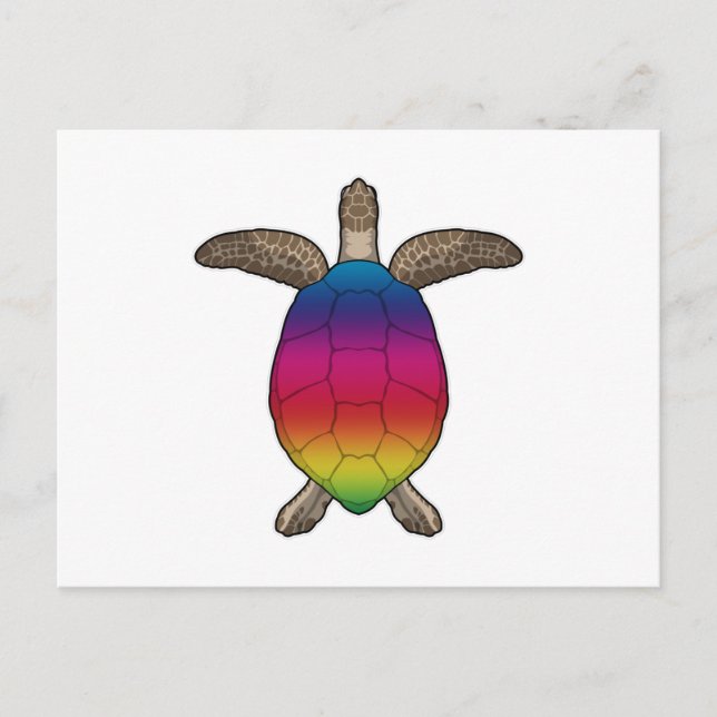 Carte Postale Tortue aux couleurs arc-en-ciel (Devant)