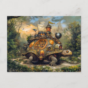 Carte Postale Tortue avec bibliothèque et terrasse sur le toit s