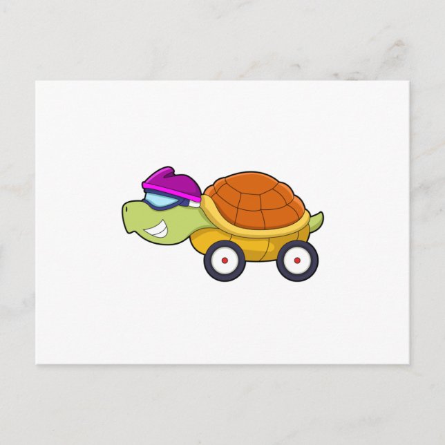 Carte Postale Tortue avec coquille comme voiture (Devant)