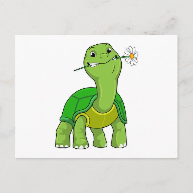 Carte Postale Tortue avec marguerite à fleurs (Devant)