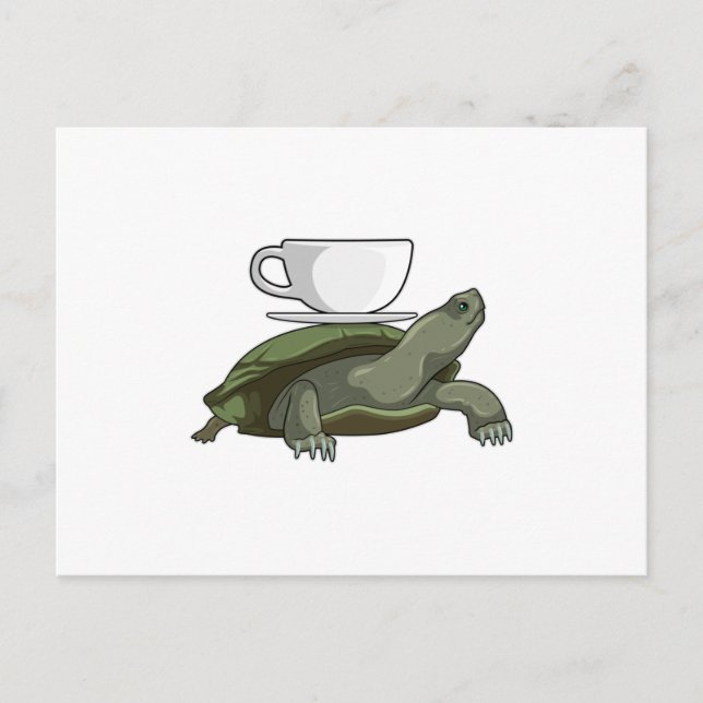 Carte Postale Tortue avec tasse à thé (Devant)