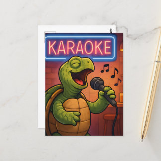 Carte Postale Tortue chanteuse Karaoke