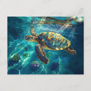 Carte Postale Tortue de mer dans la belle eau bleue