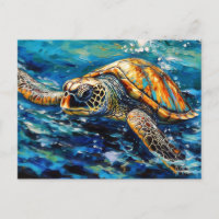 Tortue de mer dans un travail de pinceau expressif