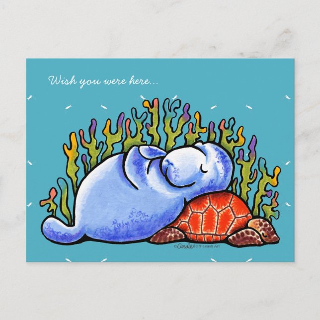 Carte Postale Tortue de mer et Lamantin (Devant)
