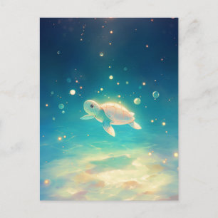 Carte Postale Tortue de mer lumineuse et brillante sous l'eau