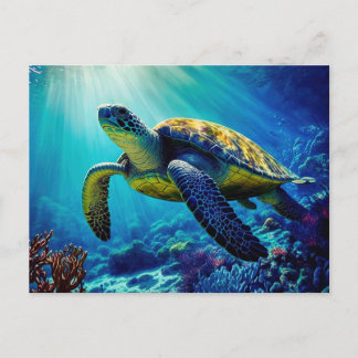 Carte Postale Tortue de mer Océan Marine Vie Plage Nature Animau