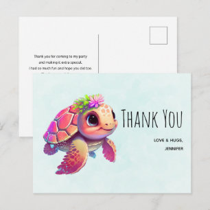 Carte Postale Tortue de mer rose Fantaisiste et mignonne Merci