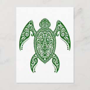 Carte Postale Tortue de mer verte complexe sur blanc