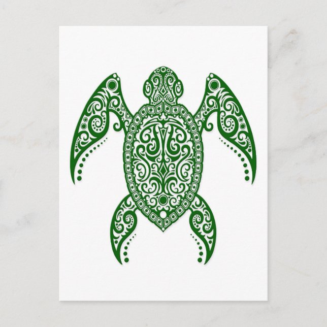 Carte Postale Tortue de mer verte complexe sur blanc (Devant)