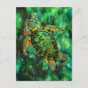 Carte Postale Tortue de mer verte en style aborigène Dot Art