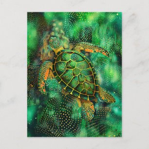 Carte Postale Tortue de mer verte en style aborigène Dot Art