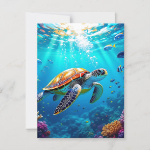 Carte Postale Tortue de mer Vibrant coloré scène sous-marine