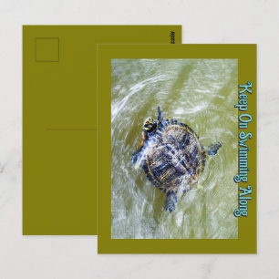 Carte Postale Tortue de natation dit Bonjour