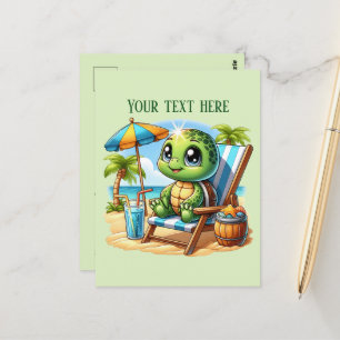 Carte Postale Tortue de plage d'été mignonne ajouter du texte 