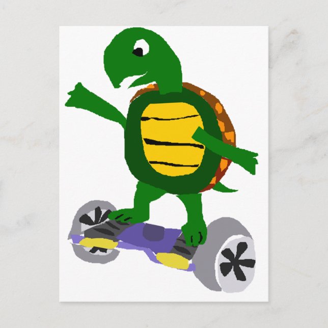Carte Postale Tortue drôle sur Hoverboard Art original (Devant)