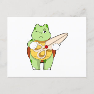Carte Postale Tortue en coiffeur avec ciseaux
