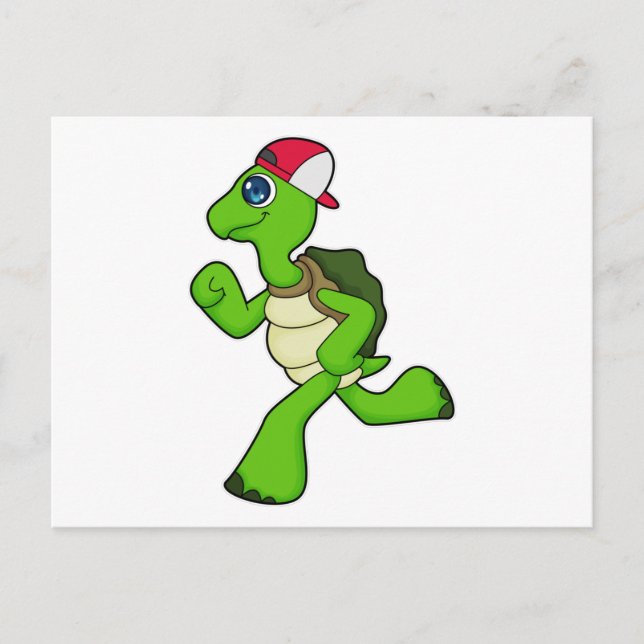 Carte Postale Tortue en coureur avec casquette (Devant)
