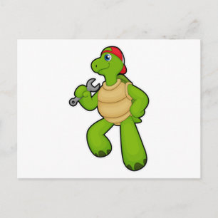 Carte Postale Tortue en mécanique avec clé et Casquette