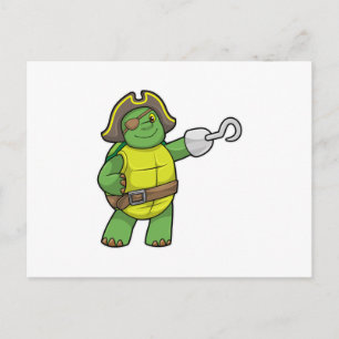 Carte Postale Tortue en pirate avec main crochue et cache-œil