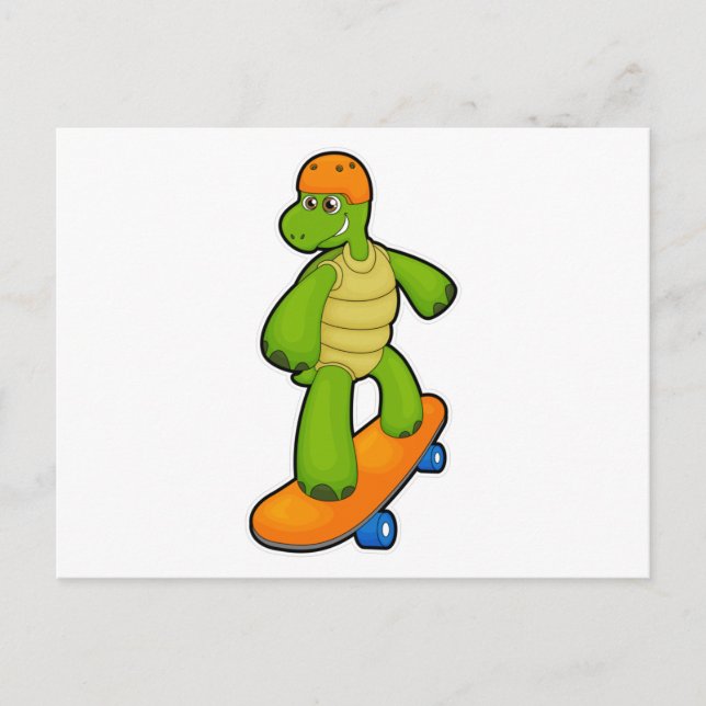 Carte Postale Tortue en planchiste avec planche à roulettes et c (Devant)