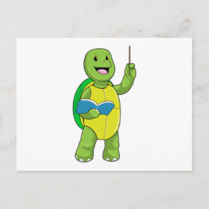 Carte Postale Tortue en tant que professeur avec livre et pointe