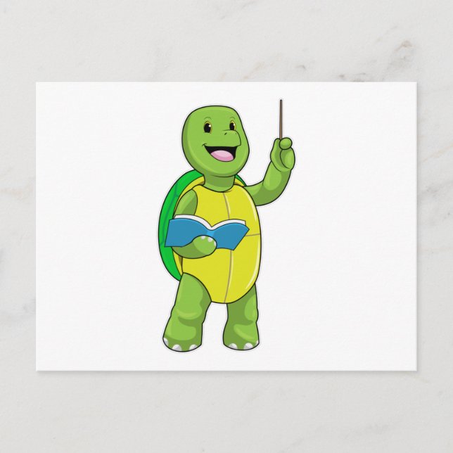 Carte Postale Tortue en tant qu'enseignant avec livre et pointeu (Devant)