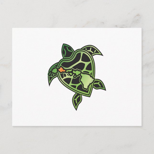 Carte Postale Tortue hawaïenne et îles Hawaii (Devant)