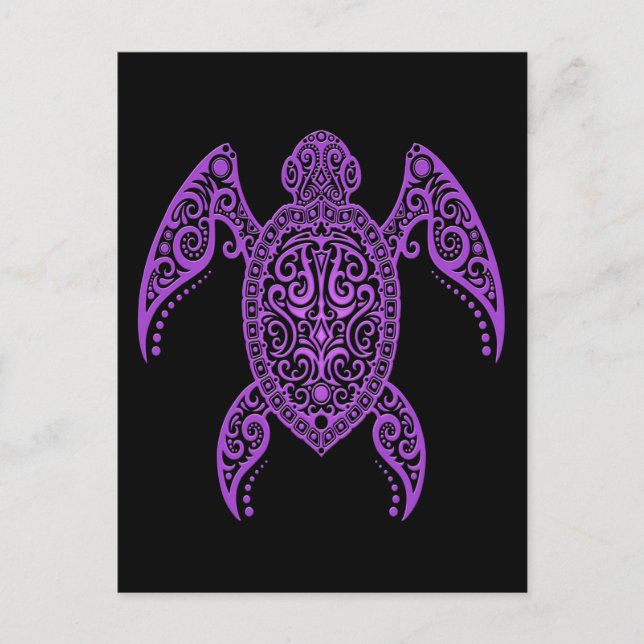 Carte Postale Tortue marine noire et violette complexe (Devant)