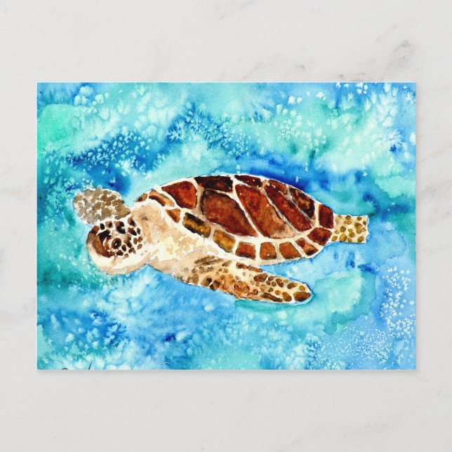 Carte Postale tortue marine vie marine aquarelle peinture (Devant)
