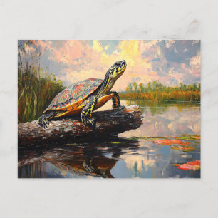 Carte Postale Tortue mignonne sur un rondelle Everglades peintur