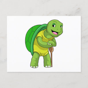 Carte Postale Tortue retraitée avec canne