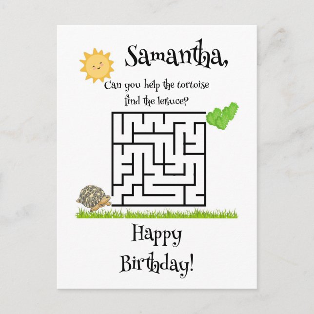 Carte Postale Tortue trouver la laitue, le labyrinthe d'annivers (Devant)