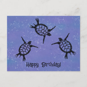 Carte Postale Tortues de mer nageant Joyeux Anniversaire