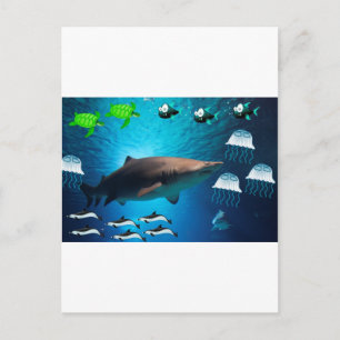 Carte Postale Tortues de requin Dauphins Eau tropicale océanique
