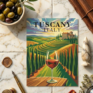Carte Postale Toscane Italie Vignoble Coucher de Soleil Illustra